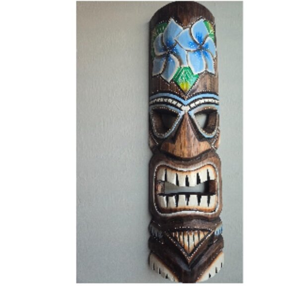 Hand Crafted Polynesian Hawaiian Style Floral Painted Tiki Masks 2pc🆕📦🏃🏻💨🚚 - Picture 5 of 16